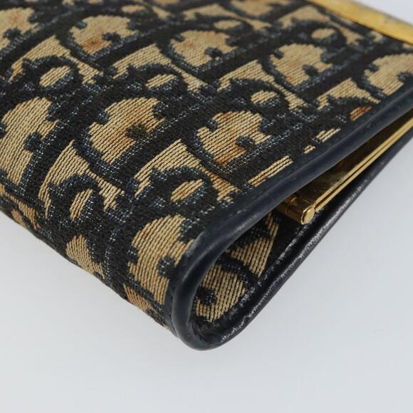 Christian Dior Trotter Canvas Pouch Navy Gold Auth 163016